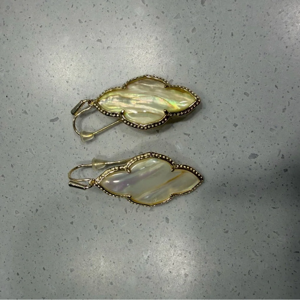 Kendra Scott Gold Frame Mother of Pearl Drop Earrings - Picture 2 of 4